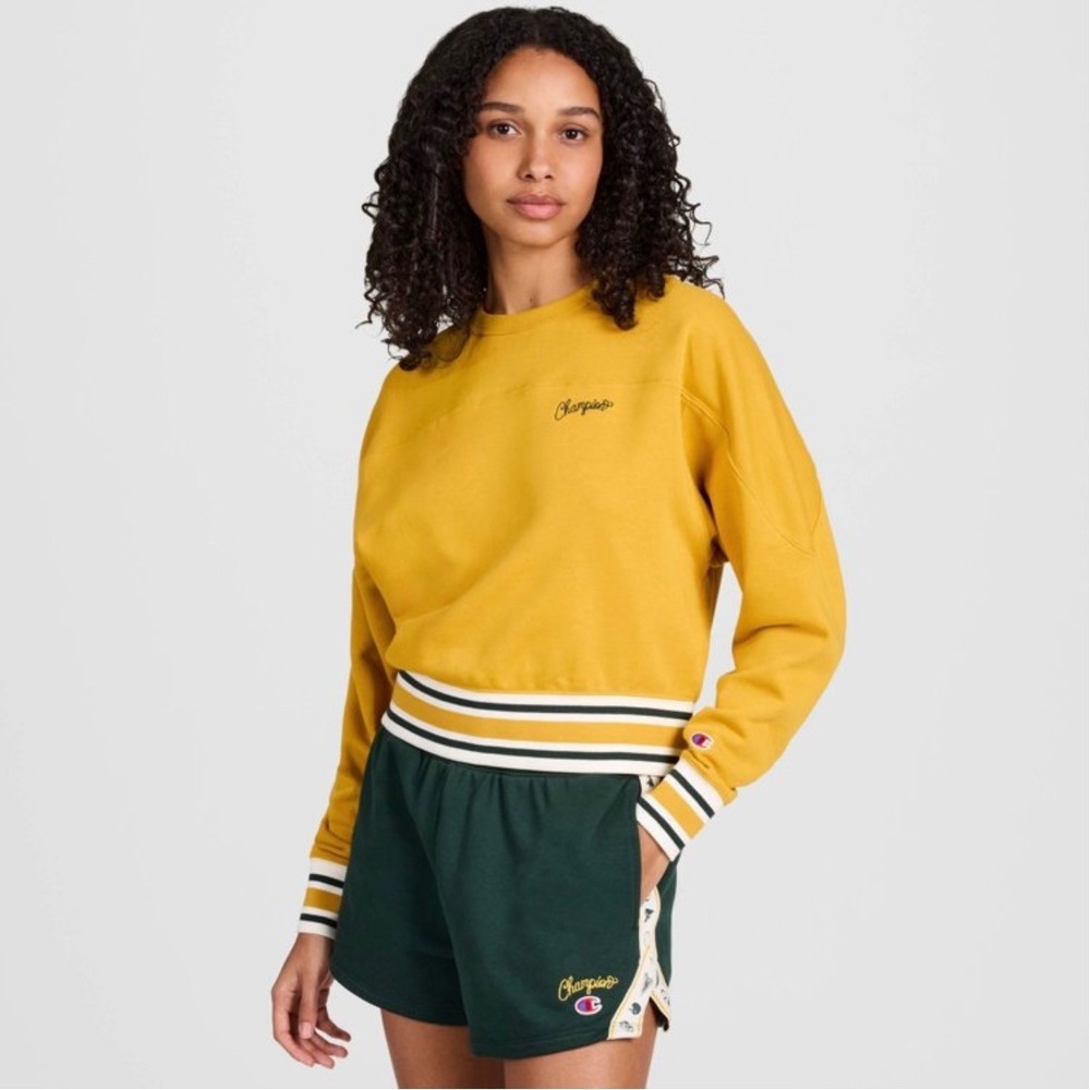 Champion Elective Cropped Crew Lemon Curry Medium NWT